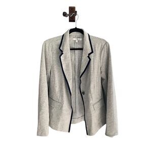Ellen Tracy Women's Gray Blazer Jacket M‎ Blue Trim Casual Long Sleeve